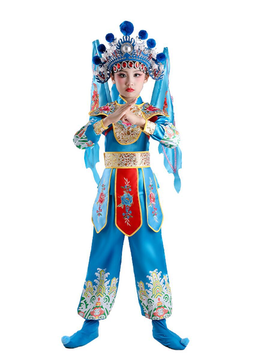 Children's Peking Opera Performance Costume for Mu Guiying and Hua Mulan