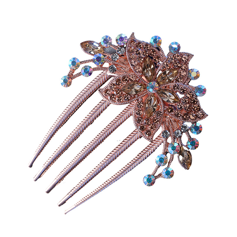 Alloy color rhinestone insert comb hair comb Korean new style hair accessories Crystal five-tooth comb plate hairpin ponytail hair fork wholesale