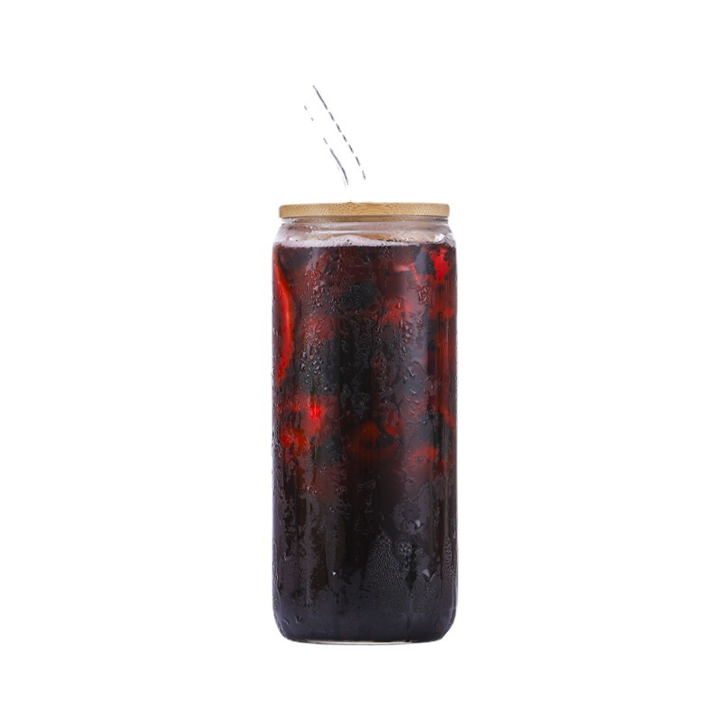Cross-border Amazon New Internet Celebrity Coke Cup 16oz Mason Cup Bamboo Lid Glass Drink Juice Cup with Straw