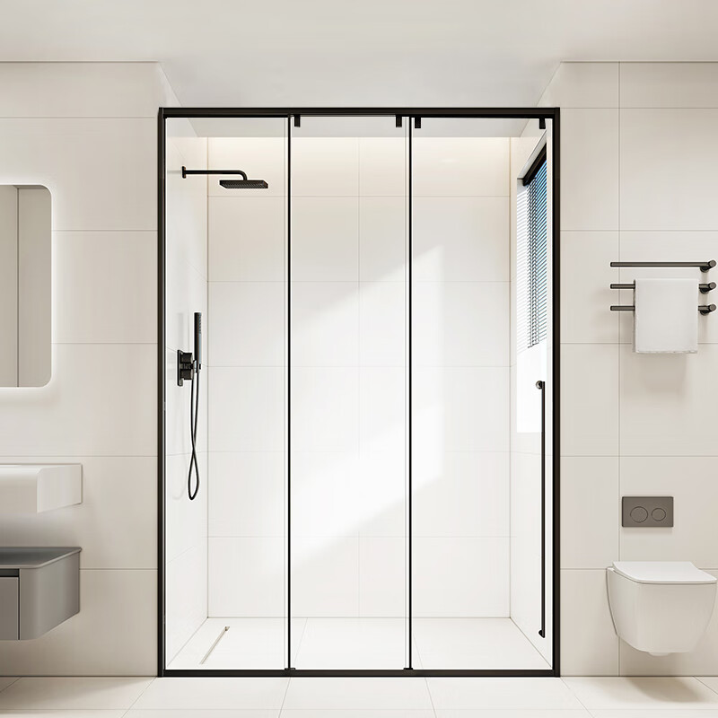 Extremely Narrow One Solid Two-Link Three-Link Straight-Shaped Dry and Wet Separation Tempered Glass Stainless Steel Sliding Door Installation