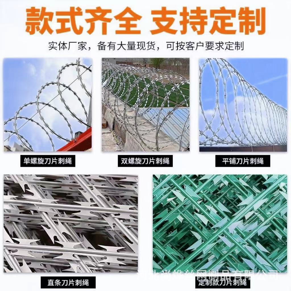 Hot-Dip Galvanized Blade Puncture Rope Prison Guardrail Net Fence Wall Anti-Climbing Anti-Theft Cage Net Custom Snake Abdominal Blade Puncture Rope