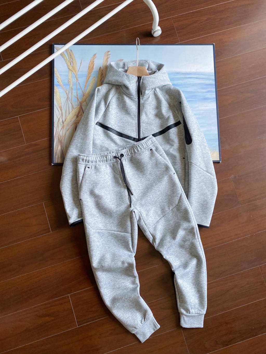 25 Spring and Autumn Casual Sports Laminated Tech Fieece Technology Zipper Suit Jacket and Sweatpants 950+496