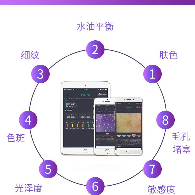 Portable Mobile Intelligent Wireless Skin Detection and Analysis Beauty Instrument Multi-Functional High-Definition Three-Spectrum Facial Magic Mirror