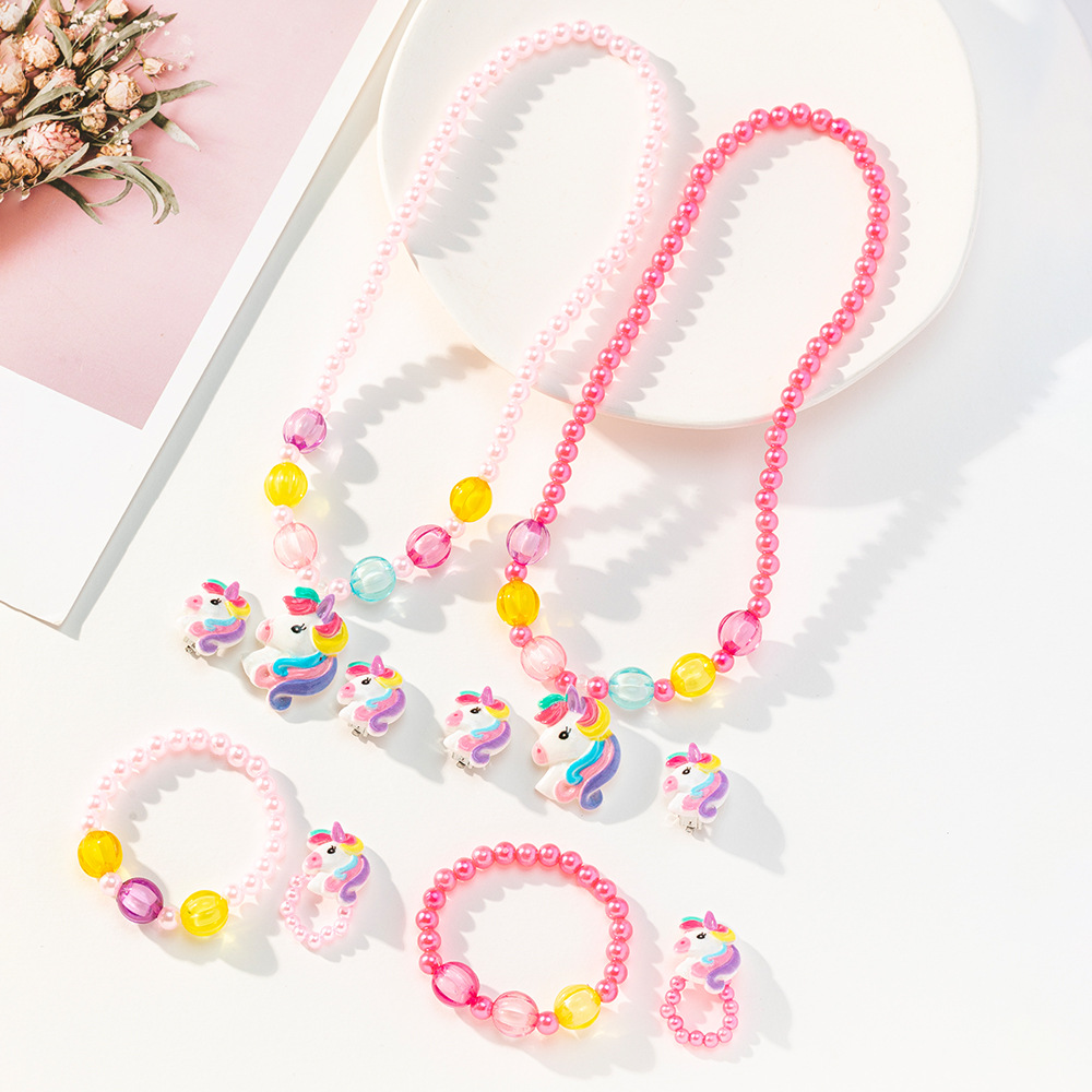 Набор для детей: ожерелье и браслет с единорогом, четыре части