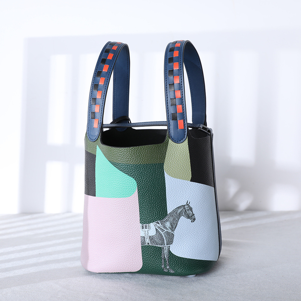 Top Layer Cowhide Painted Vegetable Basket Women's Handbag Adjustable Shoulder Strap Genuine Leather Women's Bag