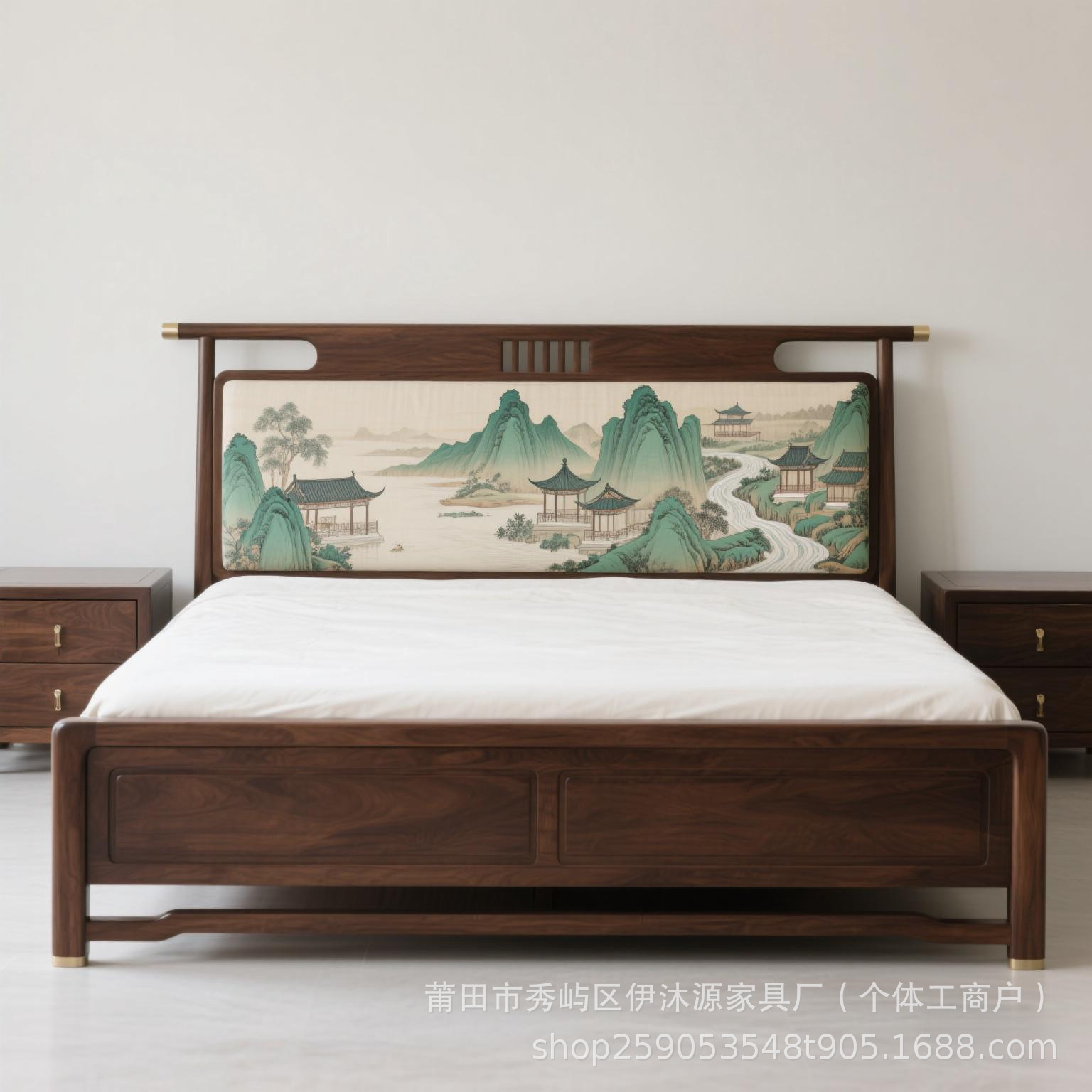 Song-Style Aesthetic Bedroom Double Bed with National Style Golden Pear Wood, Designer Master Bedroom Bed for Guesthouses and Hotels with National Style Design