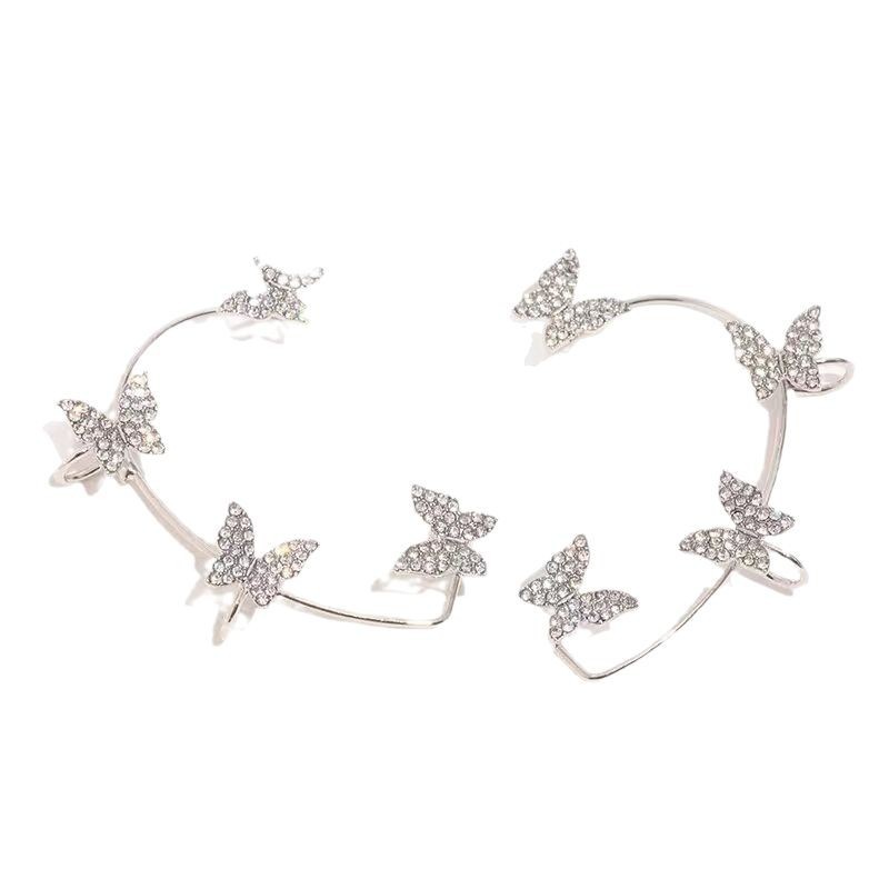 Shake Sound Explosions AB Color Diamond Butterfly Ear Hanging Super Fairy Advanced One-Piece Earrings Temperament Ear Clip Earrings