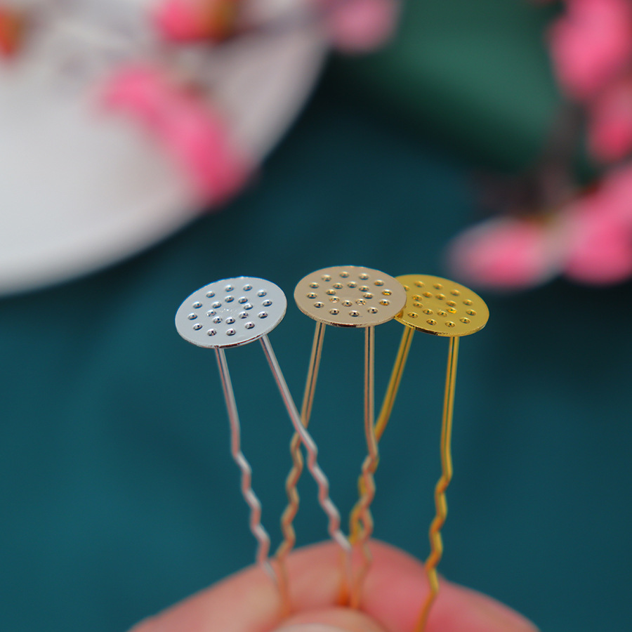 Alloy Electrophoresis High Color-retaining Iron Mesh Wavy U-shaped Small Hairpin Hair Nippon DIY Antique Hanfu Hollow Top Hairpin