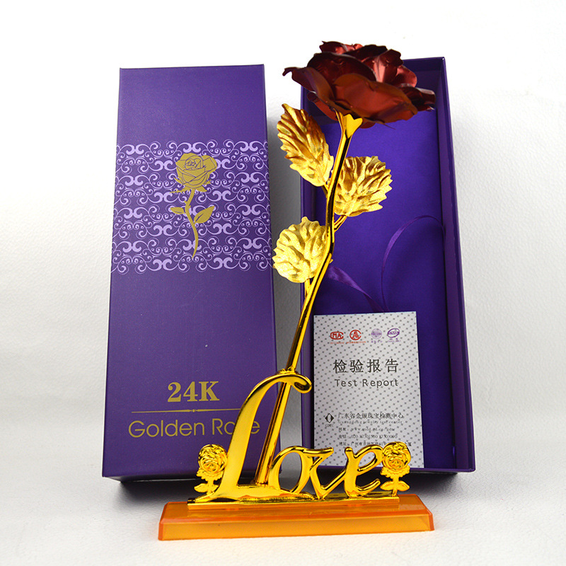 24K Gold Foil Rose Cross-Border Supply Simulated Rose with Gift Box Creative Event Gift Manufacturer Spot Wholesale
