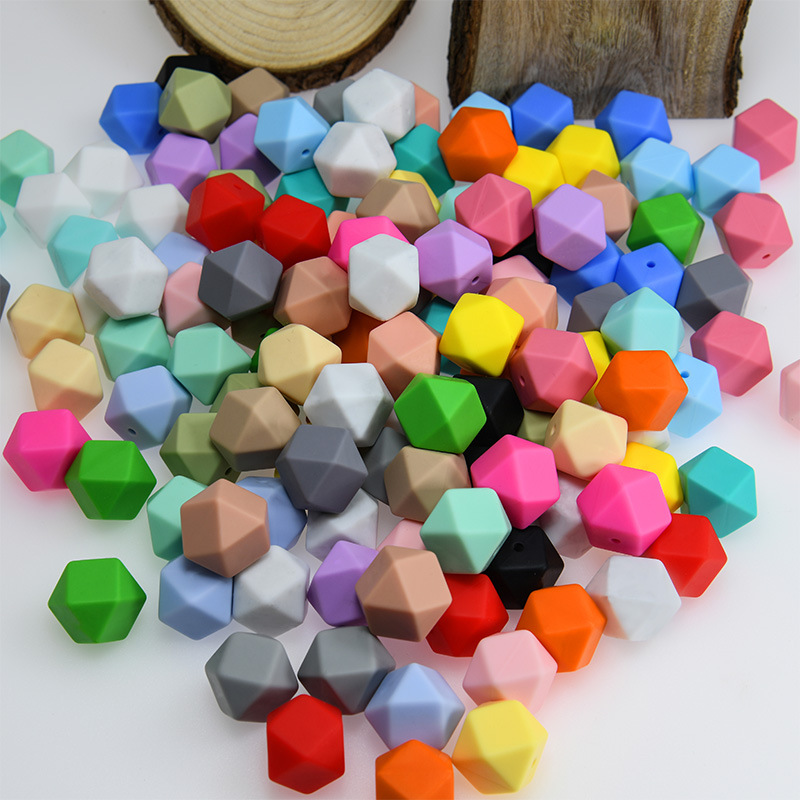 Cross-Border Silicone Beads Baby Teething Popular Mother and Baby 14 Hexagonal Silicone Octagonal Beads DIY Pacifier Chain Batch