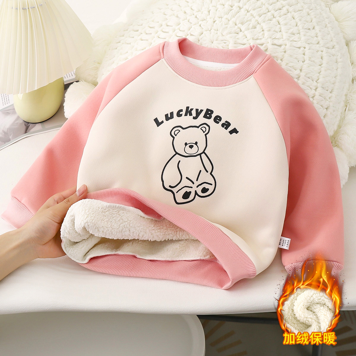 Boys' Sweatshirt Winter Children's 2024 New Cartoon Girls' fleece-lined Thickened Baby Warm Clothes Children's Clothing