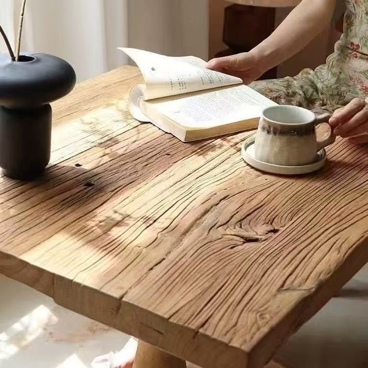 Vintage Wooden Coffee Table Old Elm Square Table Balcony Art Coffee Table French Cafe Square Table