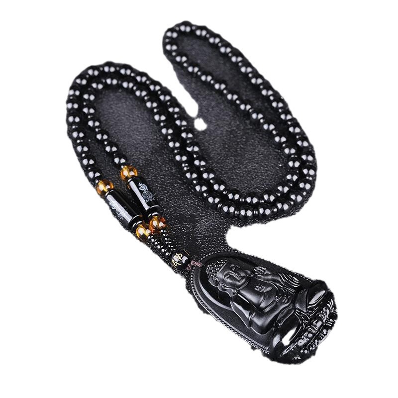 2023 Winter Sweater Chain Imitation Obsidian Zodiac Guardian God Eight Buming Buddha Pendant