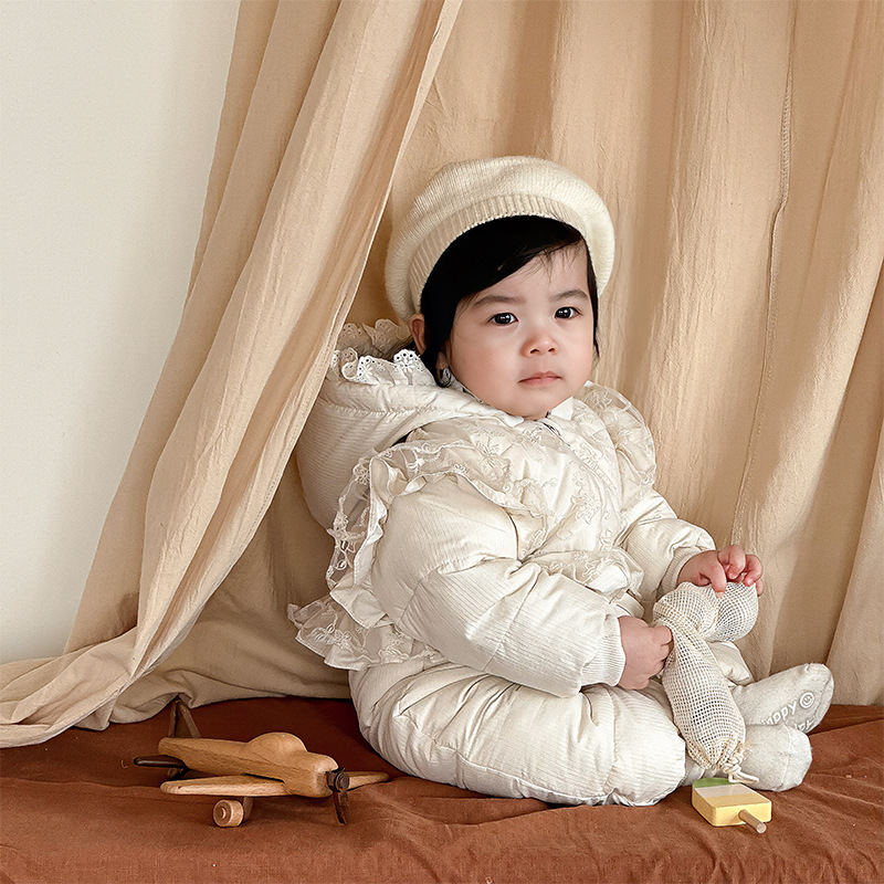 [90 New National Standard] Baby down Jumpsuit Winter Outing Romper Suit for Baby Girl Warm and Fashionable Princess Harness