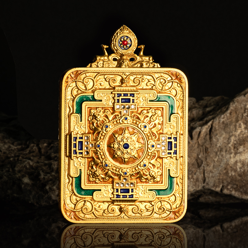 Original Design Brass Double Deer Rotating Mandala Thangka Box Car Hanging Pendant