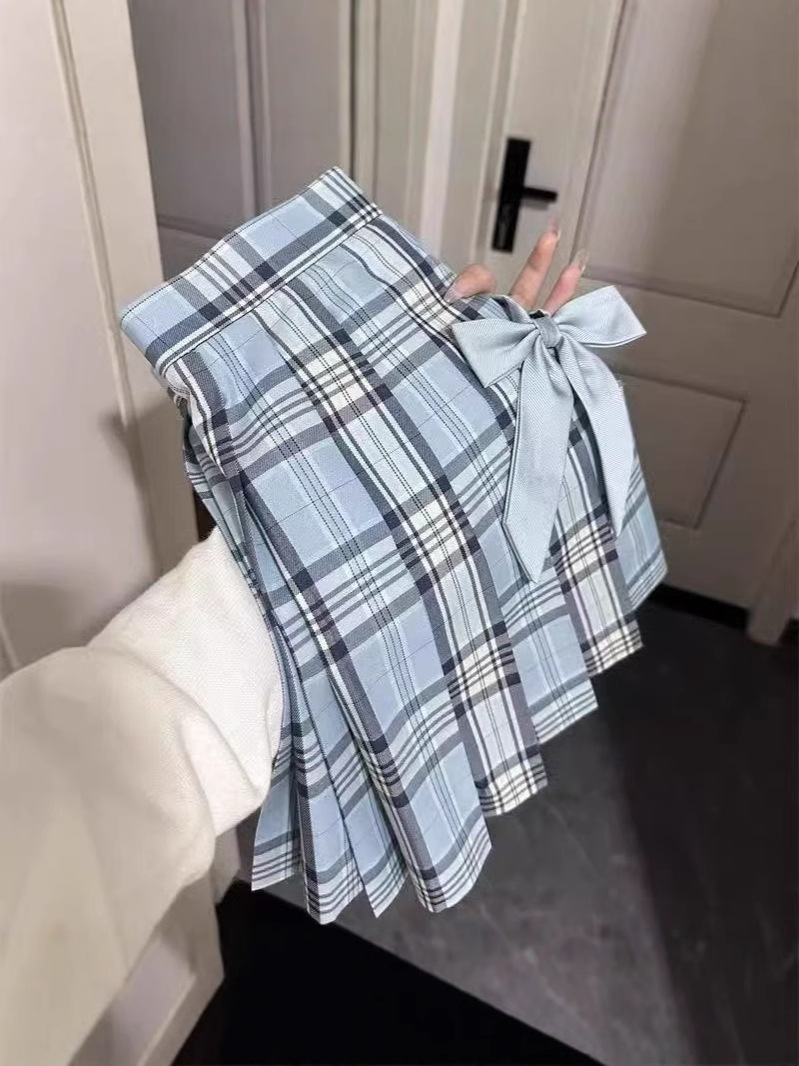 Factory wholesale JK plaid skirt fog sea apricot pine blue student A- shaped skirt pepper small rose red pleated