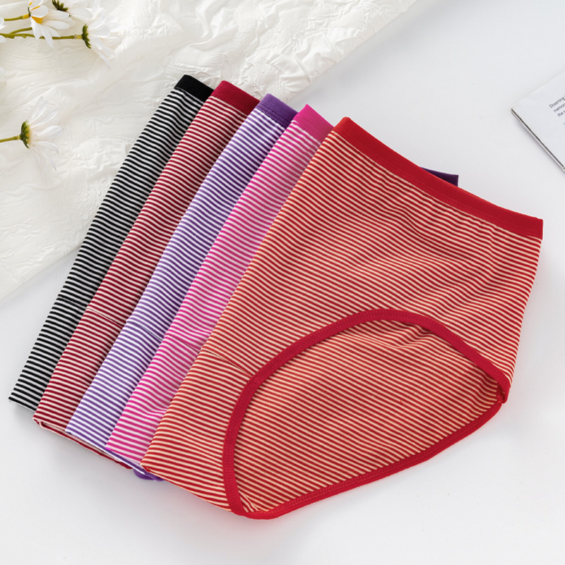 Foreign Trade Cotton Women's Underwear Middle-aged and Elderly Mothers Striped Large Size Underwear Women's Mid-waist Briefs