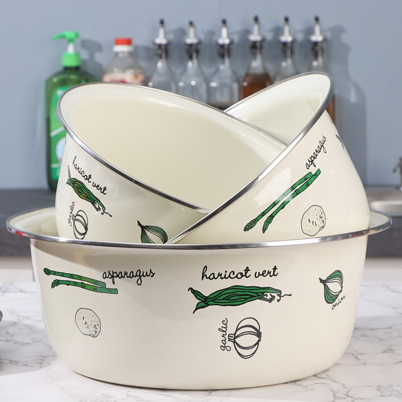 Эмалированная кухонная чаша и раковина, эмалированная чаша для мытья яиц, оптовая чаша для смешивания овощей, инновационная эмаль