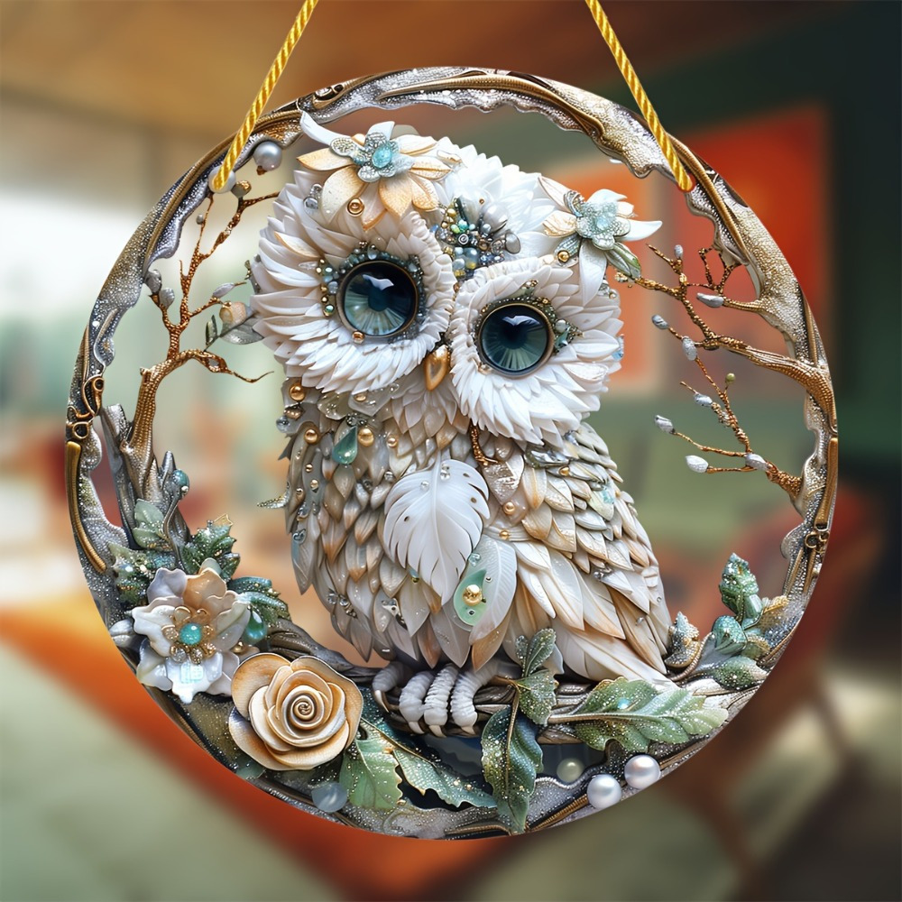 Cross-Border Whimsical Round Wall Art 1 Charming Owl Sun Catcher Cross-Border