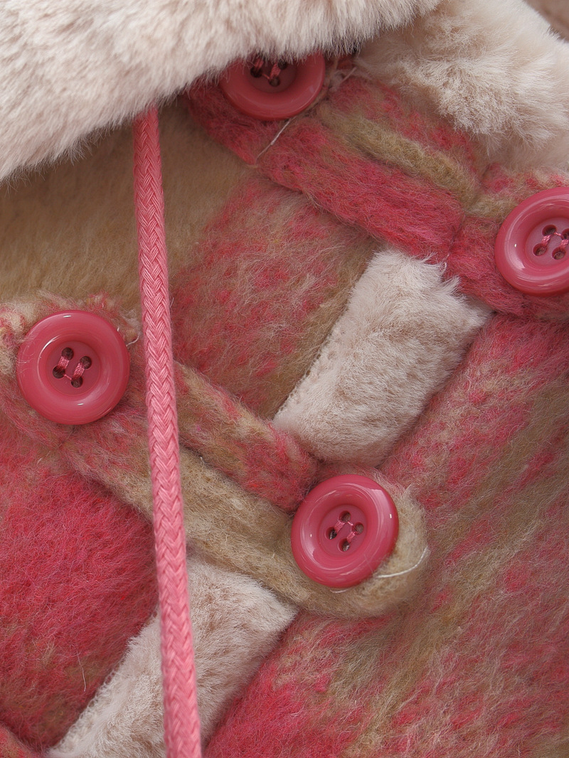 Girls' Outwears, Autumn and Winter Woolen Outwears, New Styles, Kidsren's Winter Woolen Outwears, Baby Fleece-Lined Pink Plaid, Export Trend