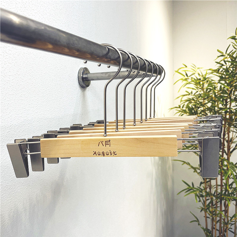 Clothing store Special Solid Wood adult children non-slip seamless log pants clip rack pants hanging wooden pants logo wholesale