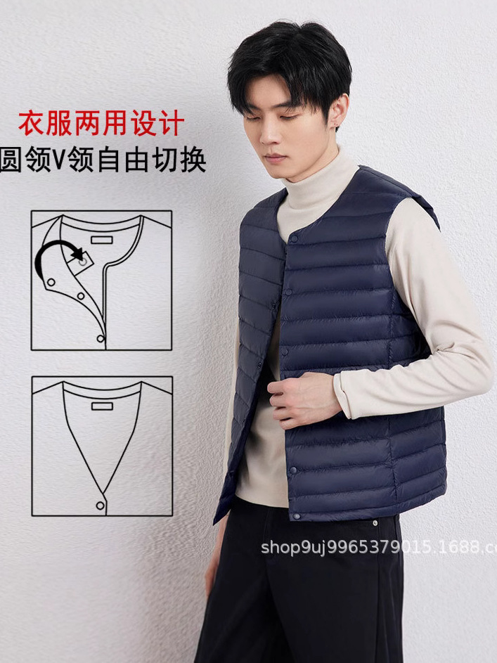 2025 New Men's Collarless down Vest V-Neck Lightweight down Jacket Warm Inner Wear Large Size Vest Coat