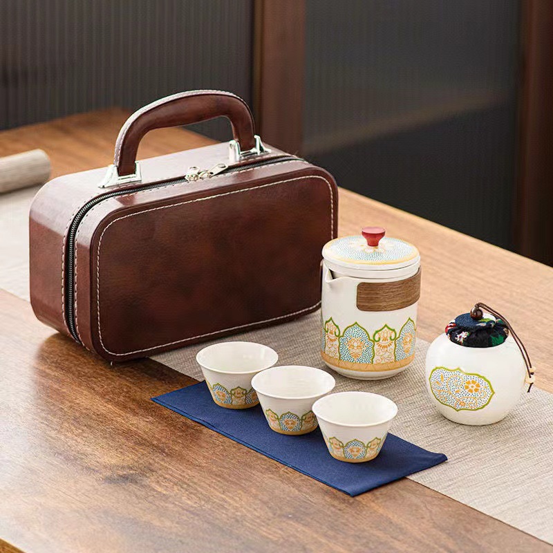 Portable Travel Tea Set Set Outdoor Tea Bag Ceramic One Pot Three Cups Portable Car Express Cup Set