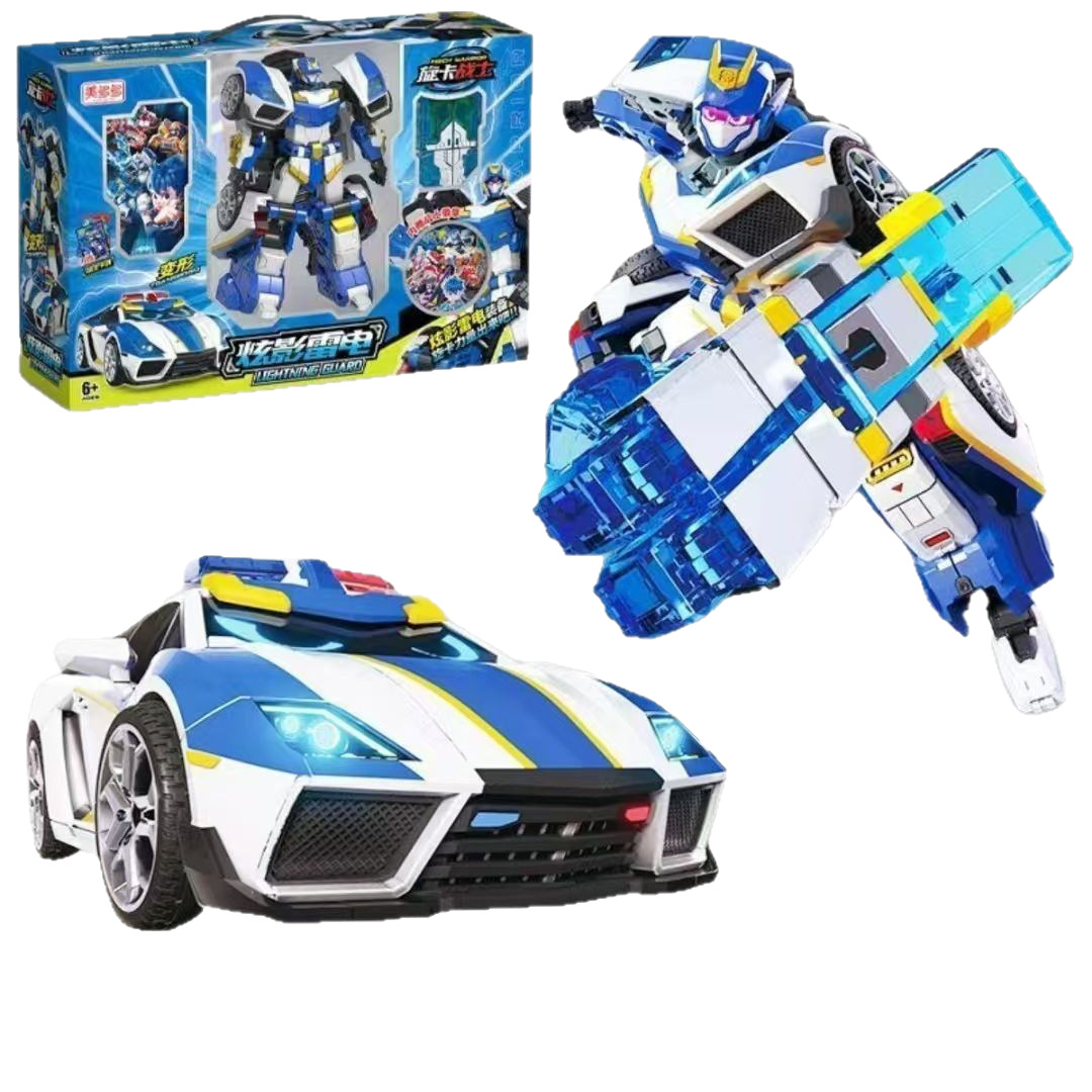 dazzle card warrior toy deformation mecha robot super dazzle electric light king car police car king kong boy birthday gift