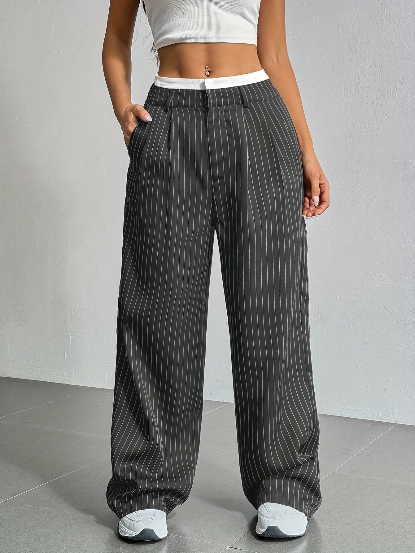 2025 Women's Trousers Spring and Summer New Cross-Border Casual Trousers Drapedy Straight Suit Trousers High Waist Stitching Simple