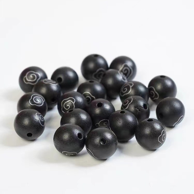 Ebony Inlaid with Silver Silk Xiangyun Scattered Beads Blood Sandalwood Inlaid with Ruyi Xiangyun Bucket Beads Round Beads DIY Wen Play Accessories Beads