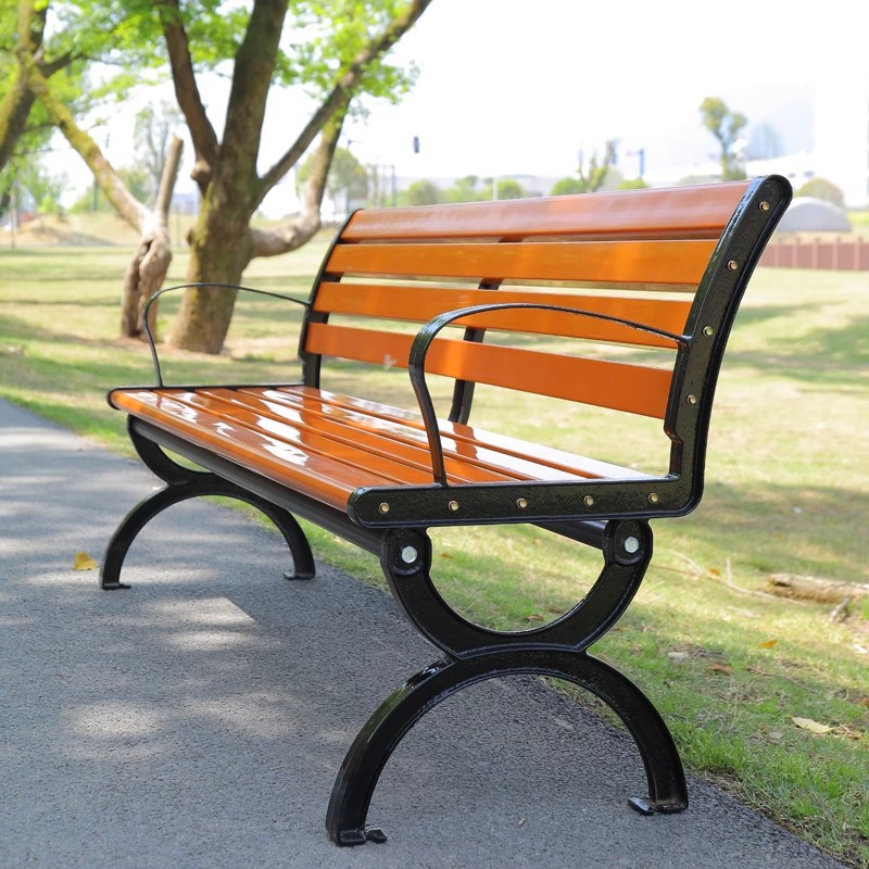 Park Chair Outdoor Bench Outdoor Bench Leisure Garden Courtyard Anti-corrosion Solid Wood Plastic-wood Iron Seat Rank Chair