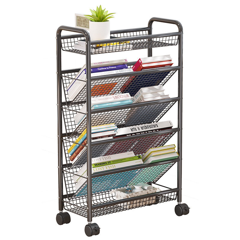 Movable Bookshelf Storage Rack Reading Storage Rack Household Trolley with Wheels Floor-Standing Simple Bookcase for Dormitory