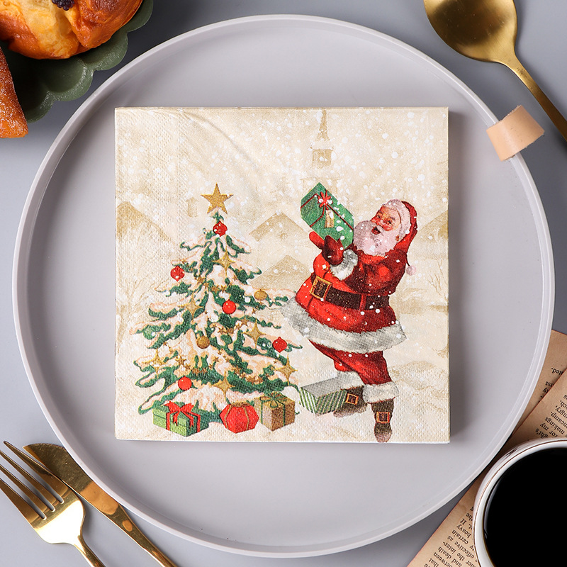Christmas New printed napkin tissue Western restaurant bakery applicable facial tissue in stock wholesale household napkin