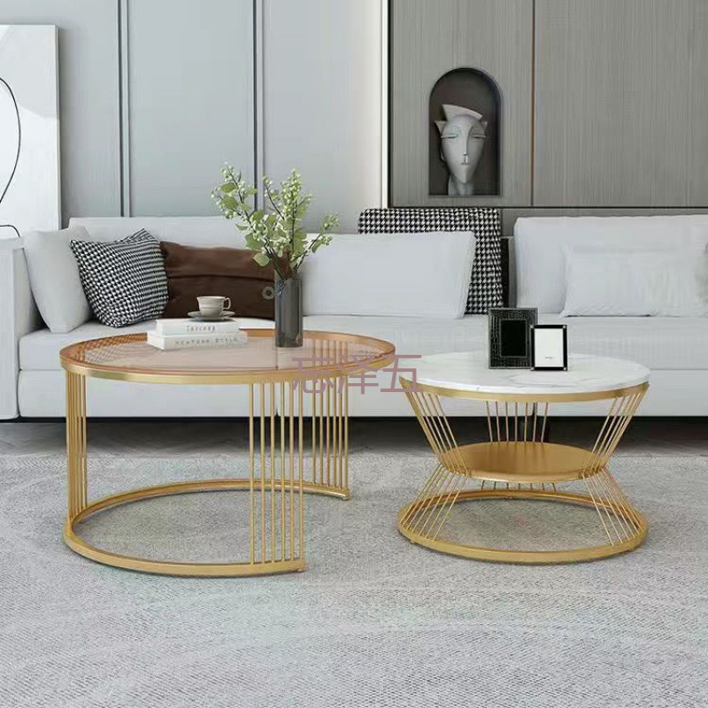 PCGS Light Luxury Rock Plate Round Coffee Table Combination Modern Simple Small Apartment Internet Celebrity Marble Small Coffee Table Living Room