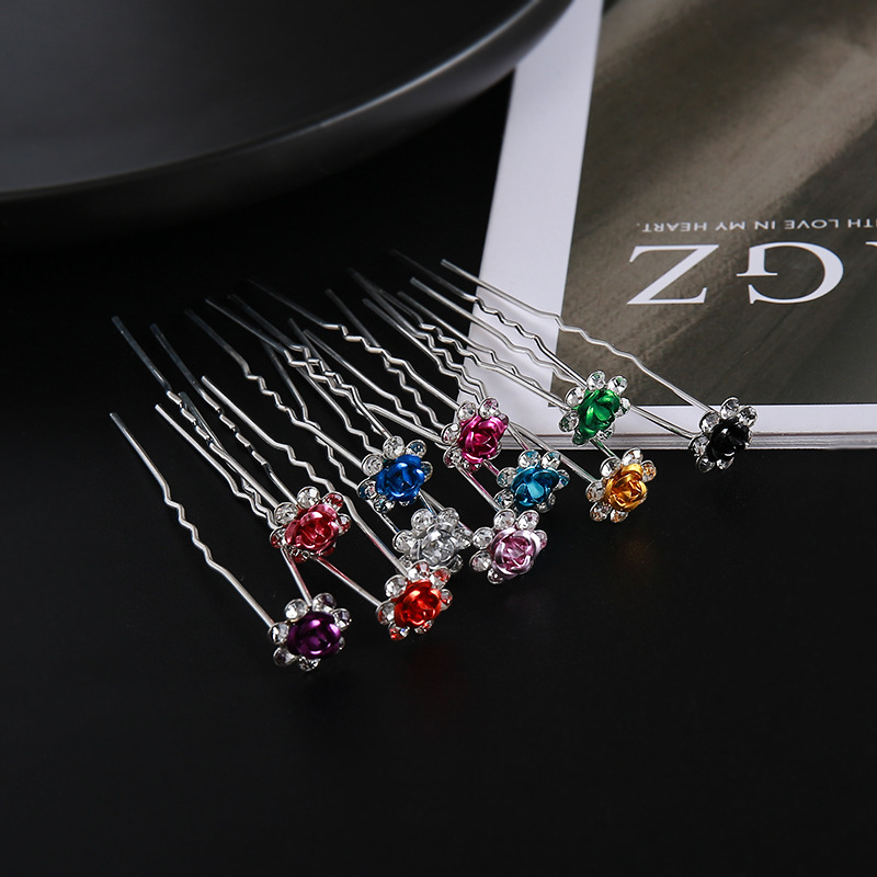 Bride and Bridesmaid Rose Hairpin 7 Diamond U-Shaped Hairpin Hairpin Hairpin Headdress Accessories Bead Ornaments