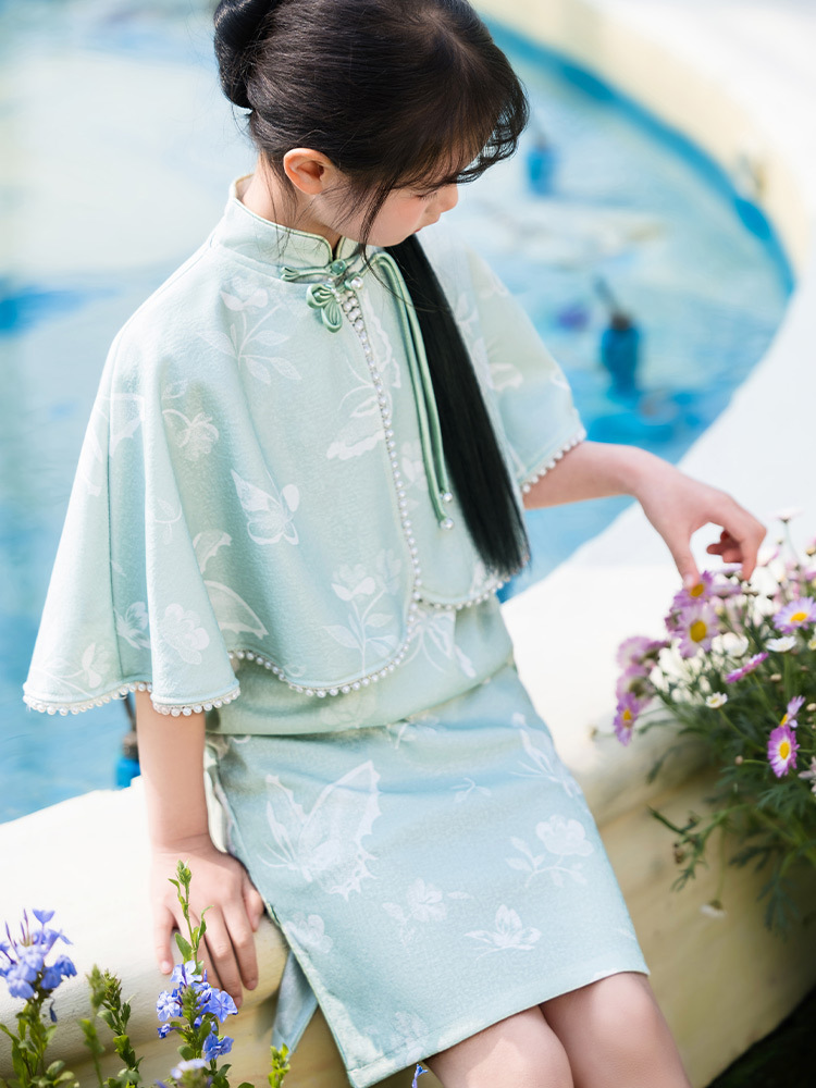 Чонгсам для девочек весна новый комплект из двух частей с шалью в китайском стиле для девочек