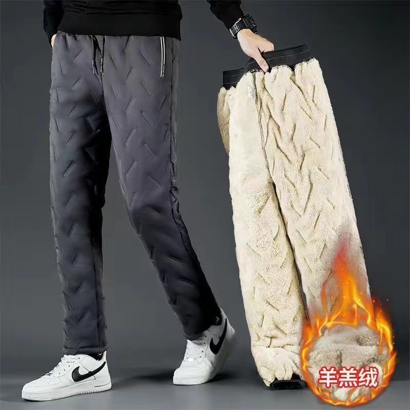 Factory Direct Supply Lamb Velvet Pants Men's Winter New Velvet Casual Pants Loose Large Size Cotton Warm Long Pants