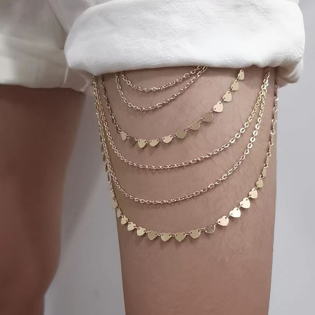 Europe and the United States cross-border jewelry sexy flash diamond elastic belt thigh chain women's personality sweet cool pearl chain beach leg ornaments