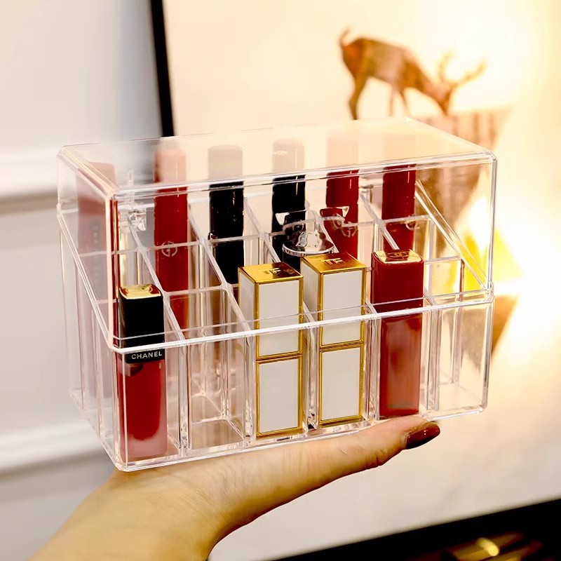 Internet Red Lipstick Storage Box Dustproof Desktop Lip Glaze Multi-Grid Cosmetic Lipstick Rack Storage and Fidelous Box Transparent with Lid