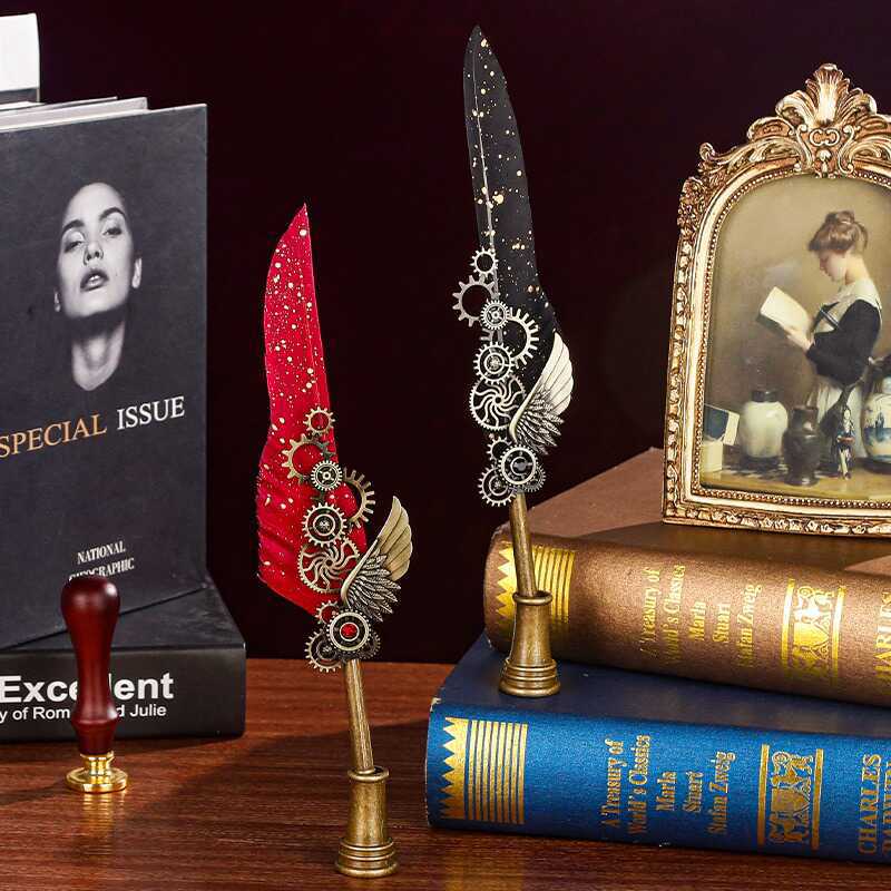 Retro-Style Gold Feather Pen European-Style British Dip Pen Gift Box Business Dip Pen Fire Paint Seal Gift Box Set
