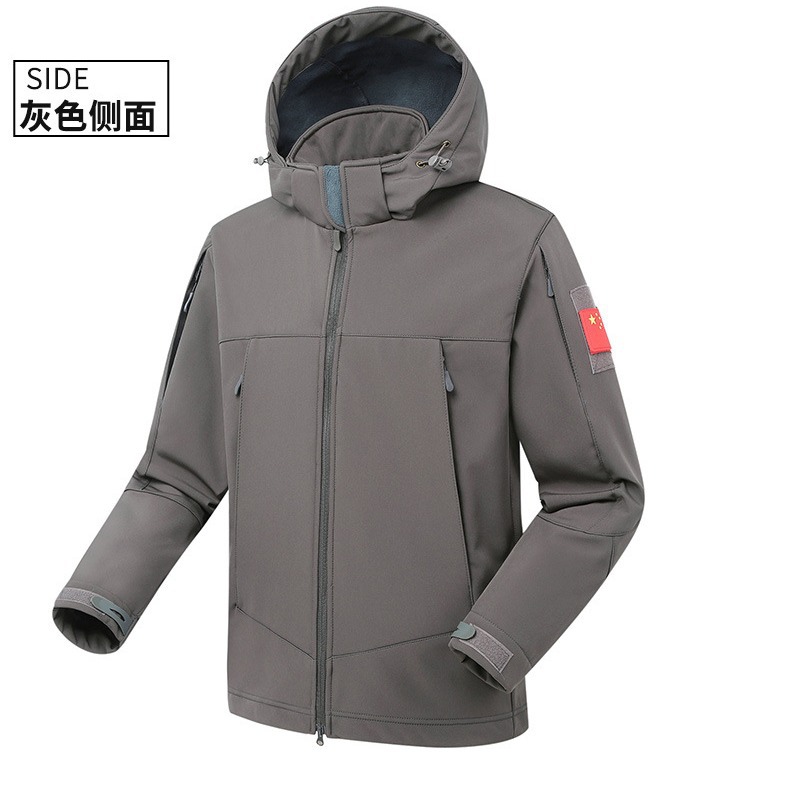 Jiefeng Outdoor Shark Skin Soft Shell Jacket Windproof Waterproof Warm Thickened Military Fan Tactical Three-in-One Jacket