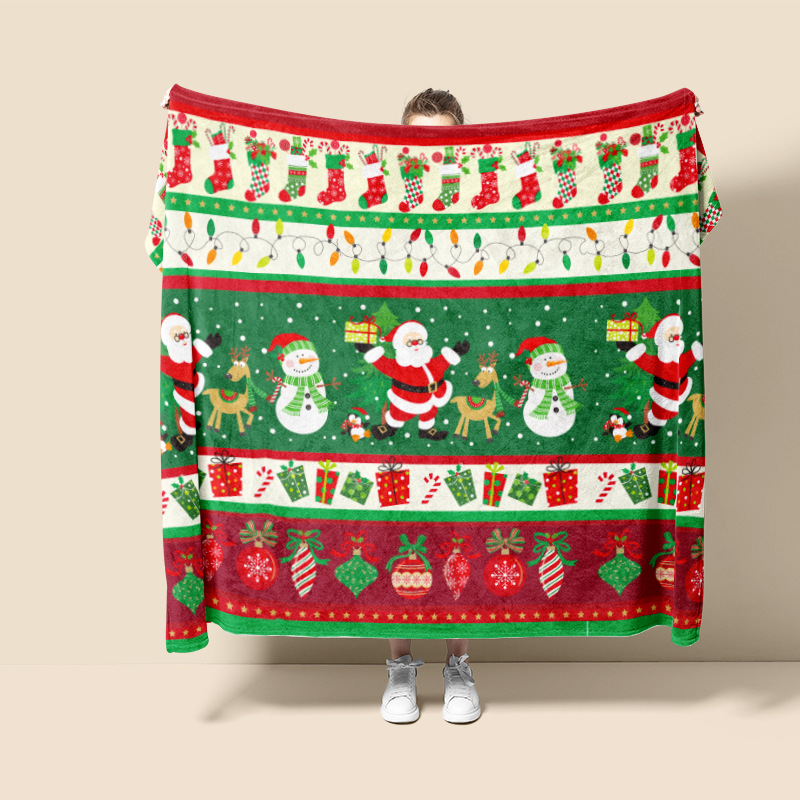 Cross-border Holiday Printed Flannel Blanket Air-conditioning Blanket Office Nap Blanket Christmas Thickened Sofa Blanket