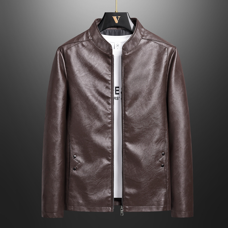2024 autumn and winter men's leather clothing fashion PU leather jacket motorcycle style trendy plus size stand collar leather clothing cross-border foreign trade