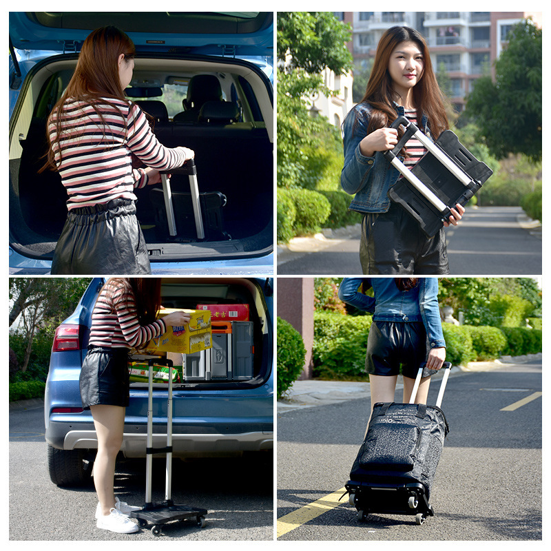 Household Portable Trolley, Pull Cart, Small Trolley, Handcart, Foldable Small Trailer, Grocery Cart, Heavy-Duty and Durable