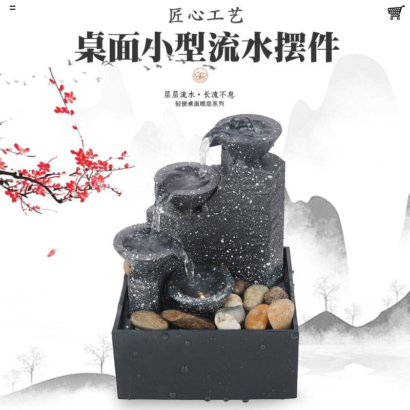 Настольный фонтан для дома, украшение с удачливой водой, ландшафтное украшение, подарок ручной работы