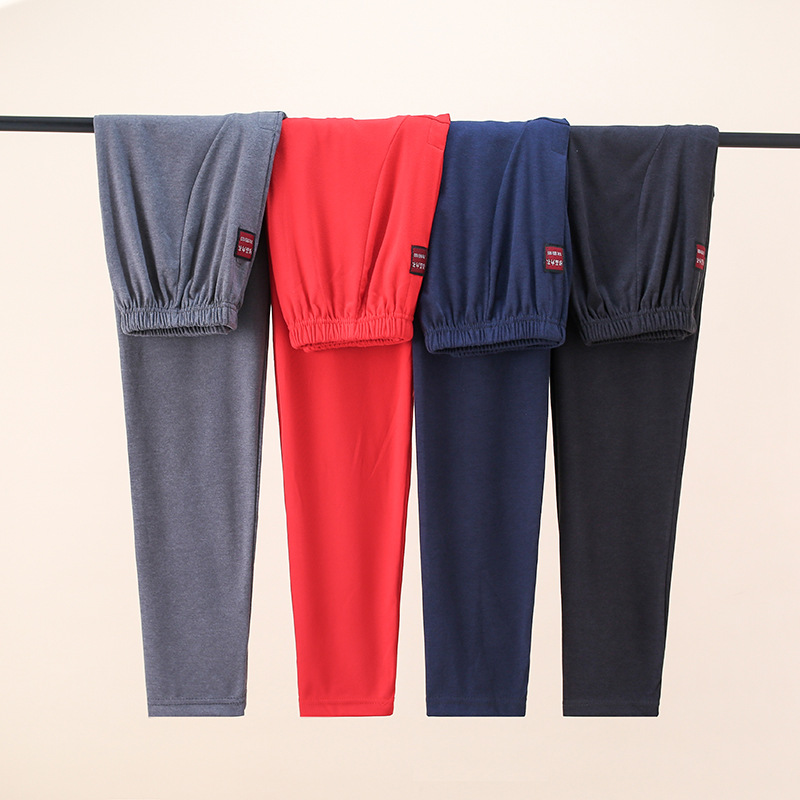 Men's Velvet Plus Fertilizer Plus plus size Autumn Pants High Waist Thin Line Pants Middle-aged and Elderly Loose Warm Leggings Underpants