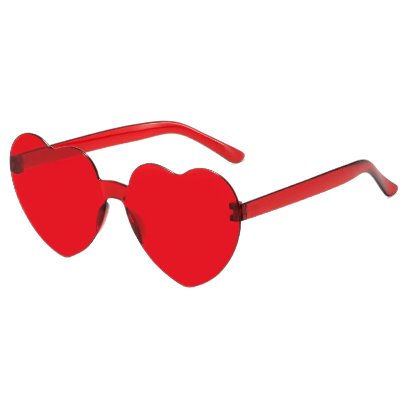 New Cross-Border Peach Heart Sunglasses, Love Glasses, European and American Trendy Rimless One-Piece Marine Film Dazzling Color Sunglasses