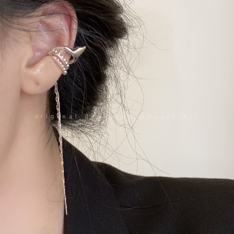 Elf ear clip geometric tile chain long earrings gold high-grade ear clip without pierced ear bone clip