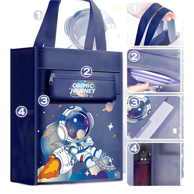Multifunctional Cute Cartoon Primary School Student Large-Capacity Portable Document Bag for Tutoring and Stationery Storage Artifact