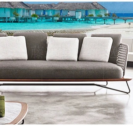 Outdoor Sofa Leisure Balcony Patio Terrace Lazy Rattan Chair Sofa Combination Villa Homestay Rattan Furniture Single Person